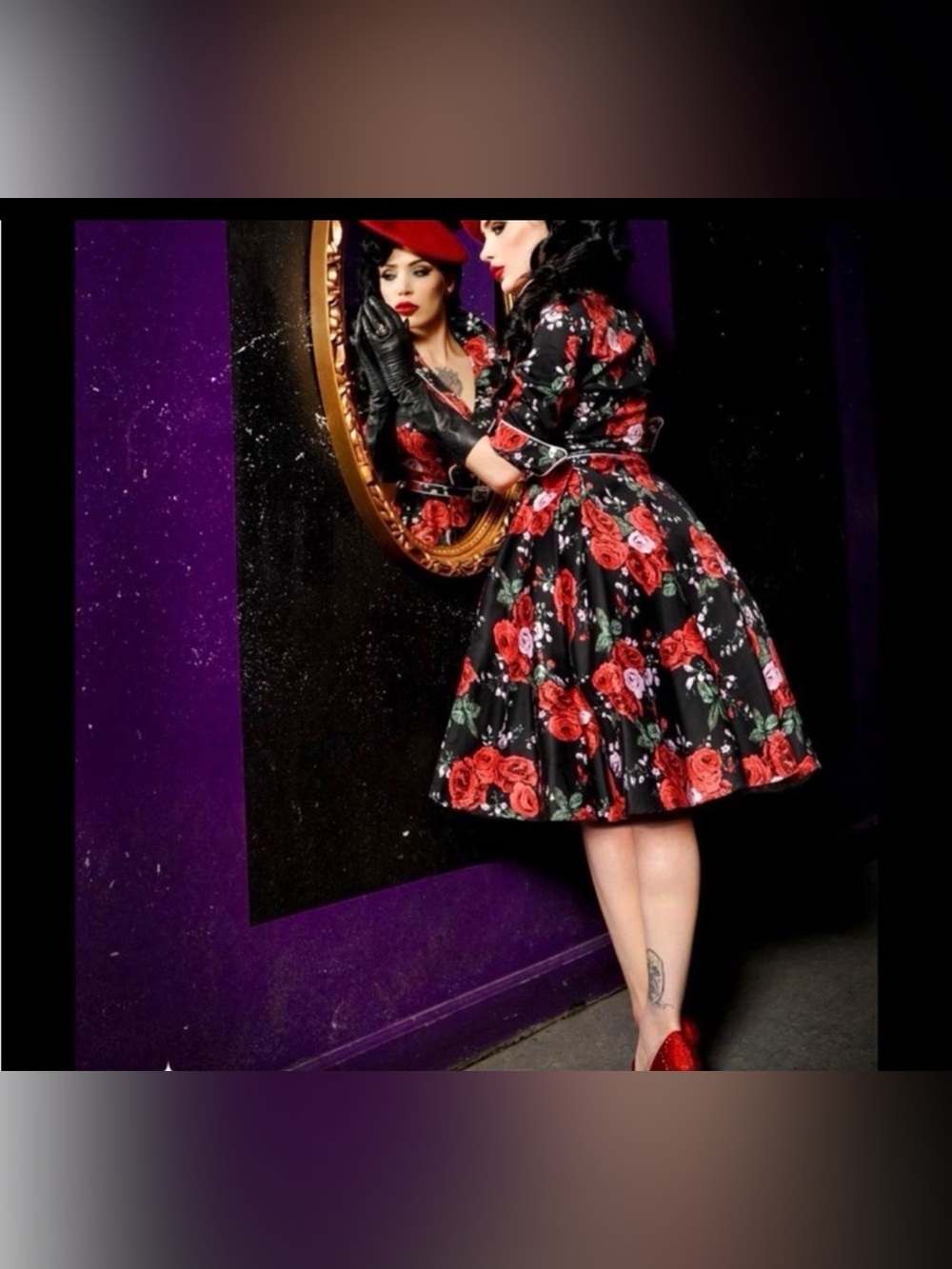 Rare! Vixen deadly dames Micheline Pitt Red Roses floral dress